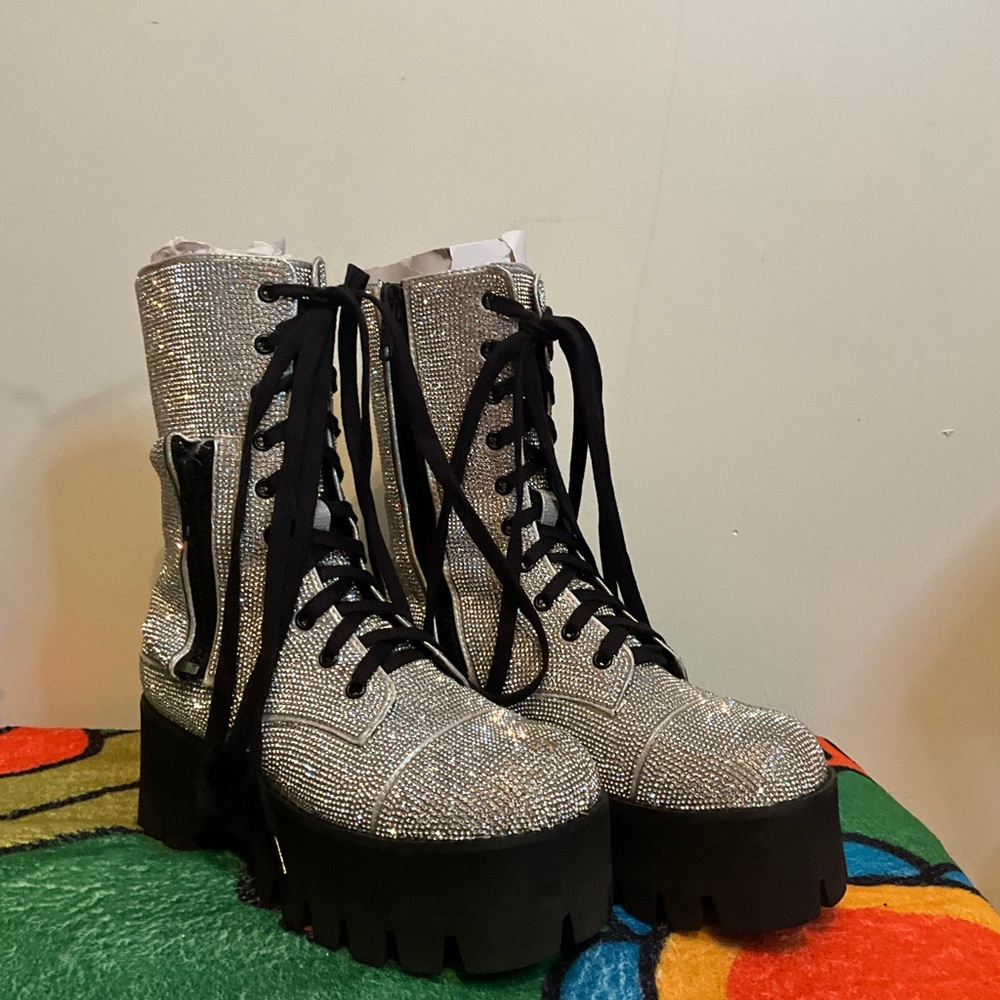 POSTER GIRL Silver Sparkle Heeled Boots